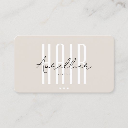 Moderne Hair Stylist Schoonheidssalon Wit Zand Scr Visitekaartje (Voorkant)