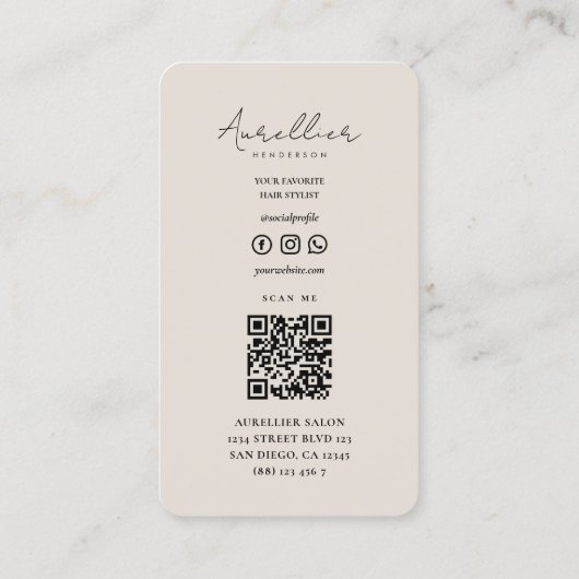 Moderne Hair Stylist Schoonheidssalon Wit Zand Scr Visitekaartje (Achterkant)