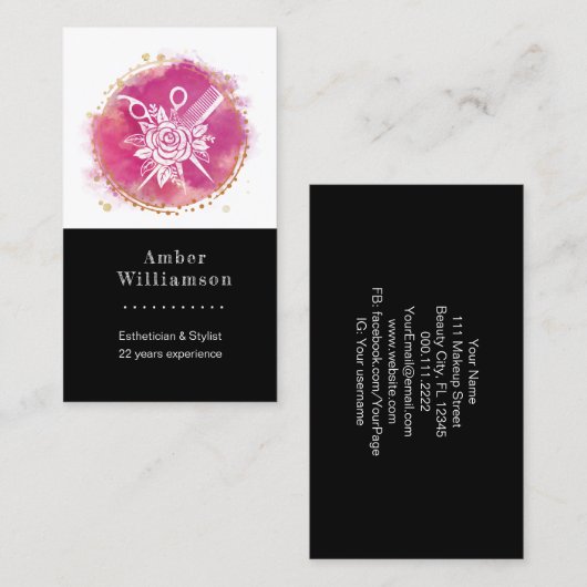 Moderne hairdresser-schaar Comb Roze afbeelding Visitekaartje (Voorkant / Achterkant)