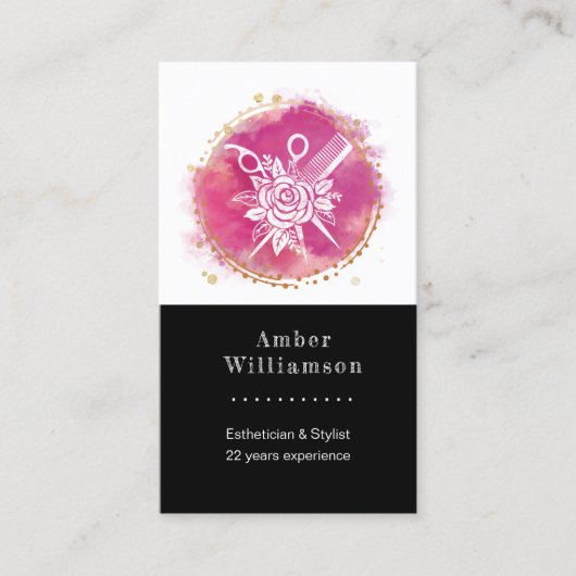 Moderne hairdresser-schaar Comb Roze afbeelding Visitekaartje (Voorkant)