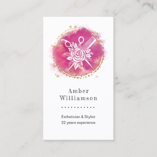Moderne hairdresser-schaar Comb Roze afbeelding Visitekaartje (Voorkant)