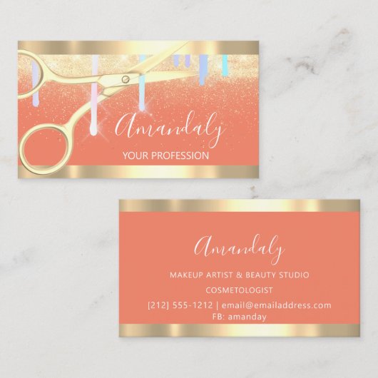 Moderne Hairdresser-schaar maakt gouden Oranje Visitekaartje (Voorkant / Achterkant)