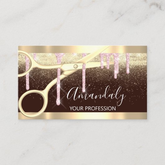 Moderne hairdresser-schaar maakt goudroze zwart visitekaartje (Voorkant)