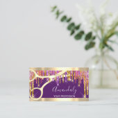 Moderne Hairdresser-schaar Paarse schijven Glitter Visitekaartje (Staand voorkant)