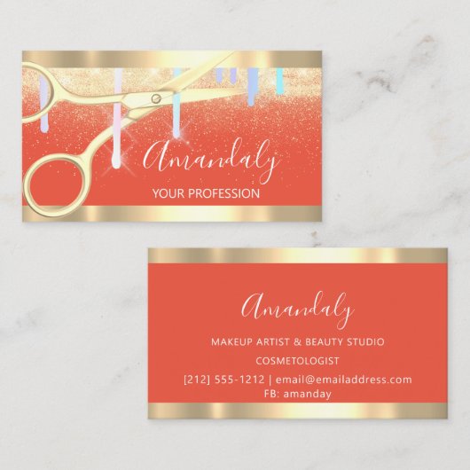 Moderne Hairdresser-schaar zorgt voor goudkoraal Visitekaartje (Voorkant / Achterkant)