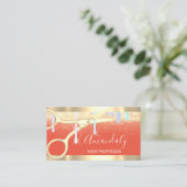 Moderne Hairdresser-schaar zorgt voor goudkoraal Visitekaartje (Staand voorkant)