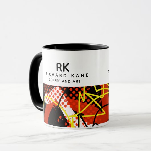 Moderne Half-Abstracte Kunst Mok met Naam (Voorkant links)