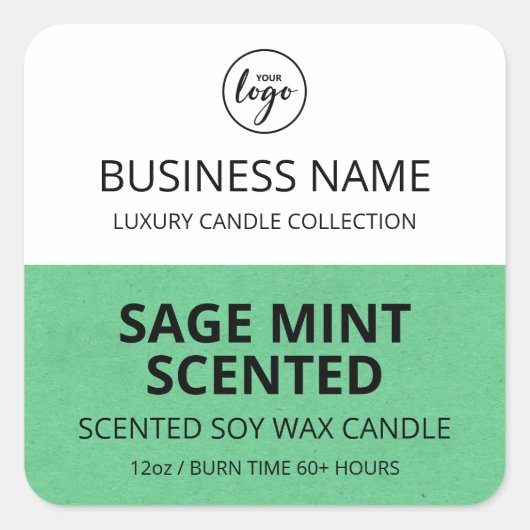 Moderne halfgroene witte sojakanaallabels vierkante sticker (Voorkant)