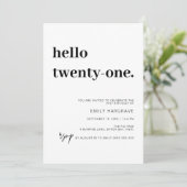 Moderne Hallo 21e uitnodiging van de Birthday Part (Staand voorkant)