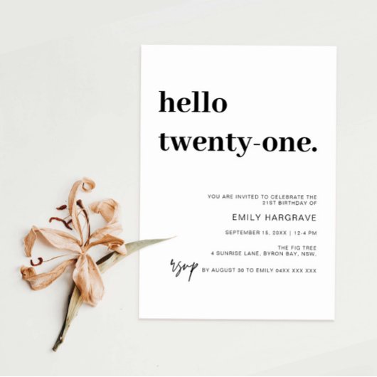 Moderne Hallo 21e uitnodiging van de Birthday Part