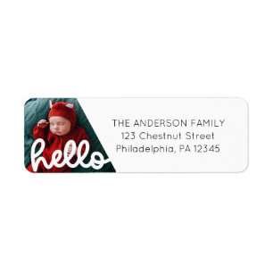 Moderne Hallo Aankondiging geboorte met foto-terug Etiket