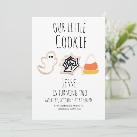 Moderne Halloween Cookie Geest Spin Verjaardag Kaart (Staand voorkant)