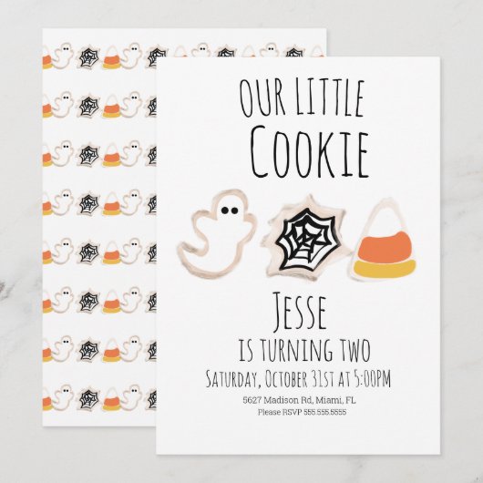 Moderne Halloween Cookie Geest Spin Verjaardag Kaart (Voorkant / Achterkant)