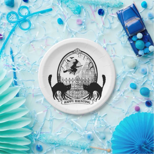 moderne Halloween-heks- en -katten Papieren Bordje (Feest)