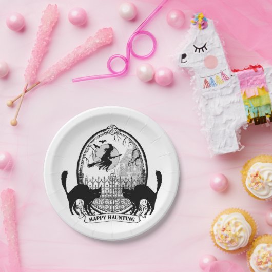 moderne Halloween-heks- en -katten Papieren Bordje (Feest)