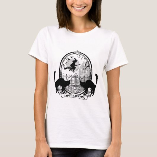 moderne Halloween heks en katten T-shirt (Voorkant)