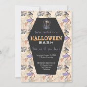 Moderne Halloween heksen met bezemfeest Kaart (Voorkant)