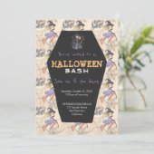 Moderne Halloween heksen met bezemfeest Kaart (Staand voorkant)
