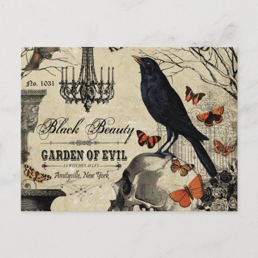 moderne halloween kraai en schedel briefkaart (Voorkant)