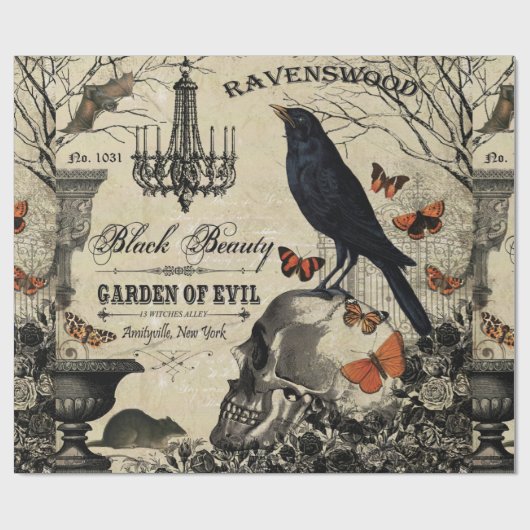 moderne halloween kraai en schedel cadeaupapier (Vlak)