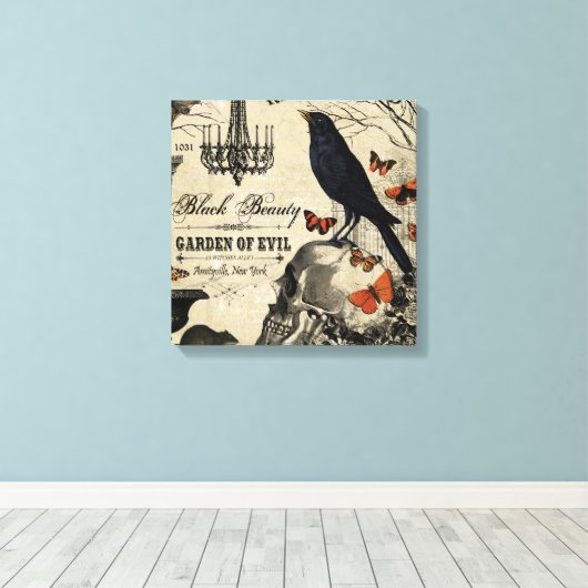 moderne halloween kraai en schedel canvas afdruk (Insitu (Houten vloer))
