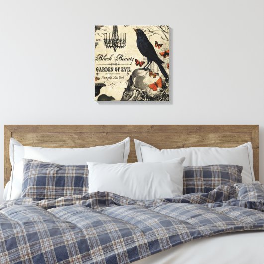 moderne halloween kraai en schedel canvas afdruk (Insitu (Slaapkamer))