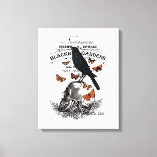 moderne  halloween kraai en schedel canvas afdruk