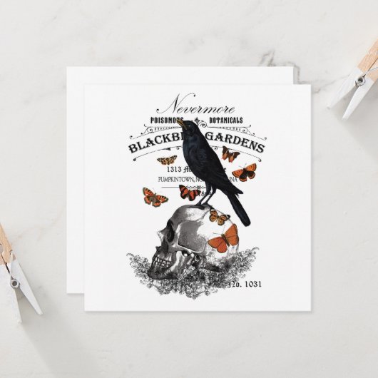 moderne  halloween kraai en schedel kaart (Voorkant / Achterkant in situ)