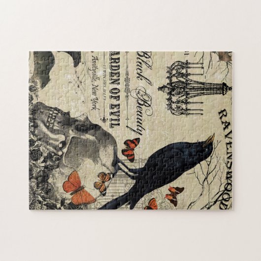 moderne  halloween kraai en schedel legpuzzel (Horizontaal)