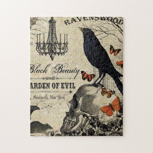 moderne  halloween kraai en schedel legpuzzel (Verticaal)