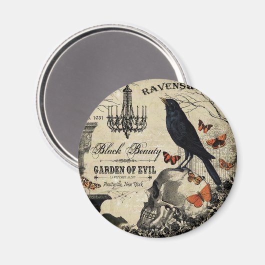 moderne  halloween kraai en schedel magneet (Voorkant / Achterkant)