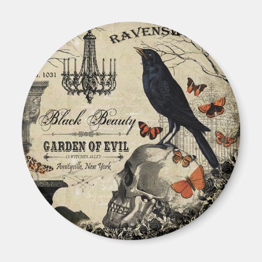 moderne  halloween kraai en schedel magneet (Voorkant)