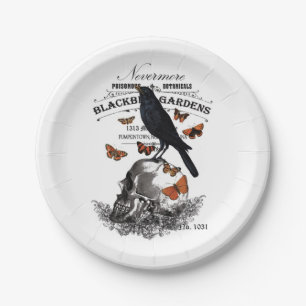 moderne halloween kraai en schedel papieren bordje
