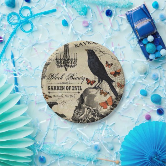 moderne halloween kraai en schedel papieren bordje (Feest)