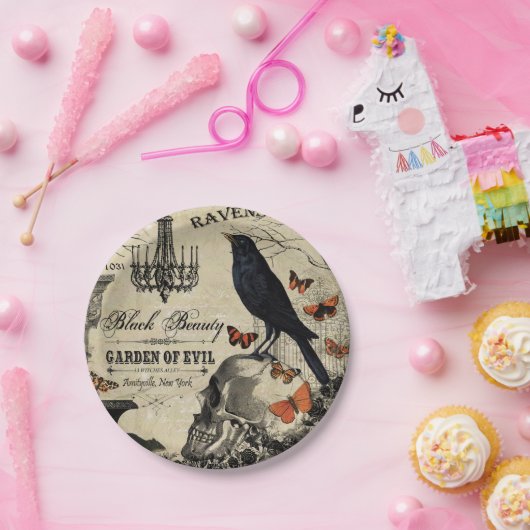 moderne halloween kraai en schedel papieren bordje (Feest)