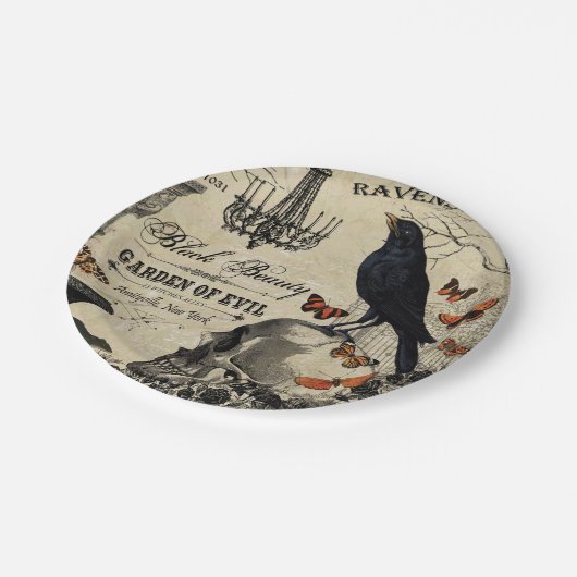 moderne halloween kraai en schedel papieren bordje (Gekanteld)