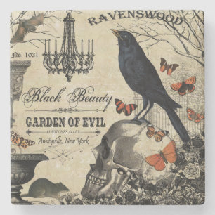 moderne  halloween kraai en schedel stenen onderzetter