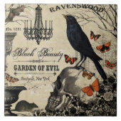 moderne  halloween kraai en schedel tegeltje (Voorkant)