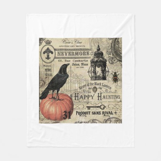 MODERNE  HALLOWEEN KROW EN PUMPKIN FLEECE DEKEN (Voorkant)