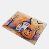 Moderne Halloween Oranje pompoen spookhuis vleermu Deurmat (Schuin)