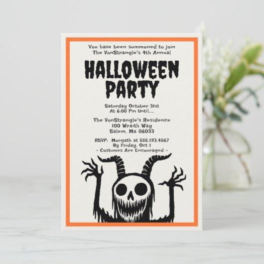 Moderne Halloween Party Duivelsschedel Kaart (Staand voorkant)
