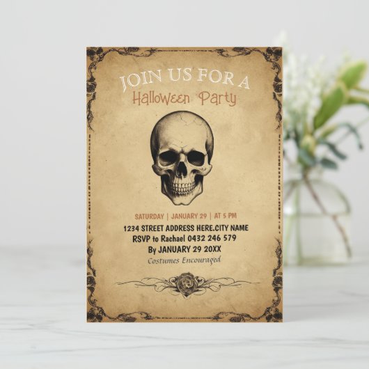 Moderne  Halloween Party Skull Kaart (Staand voorkant)