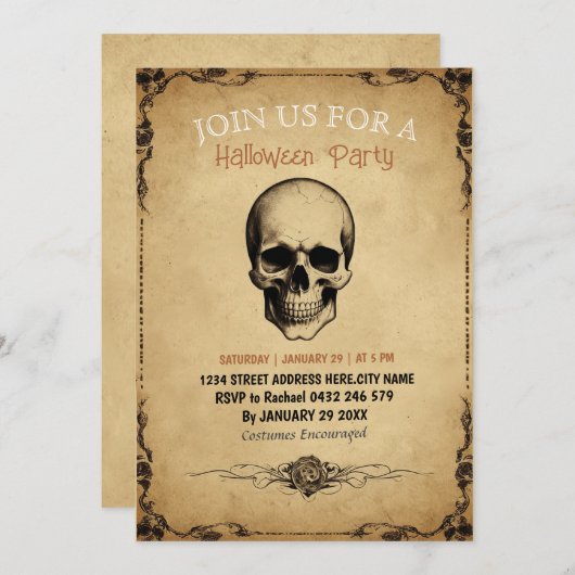 Moderne  Halloween Party Skull Kaart (Voorkant / Achterkant)