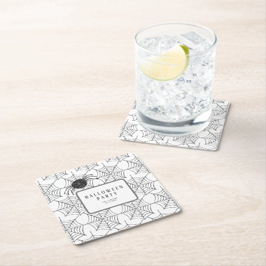 Moderne Halloween Party Zwart Wit Spinnenweb Kartonnen Onderzetters (Insitu)