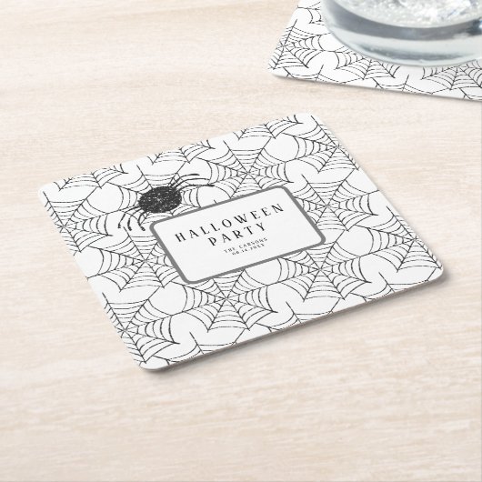 Moderne Halloween Party Zwart Wit Spinnenweb Kartonnen Onderzetters (Schuin)