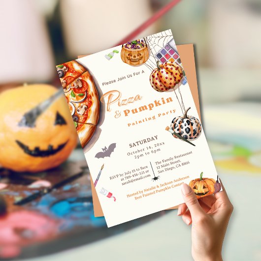 Moderne Halloween Pizza & Pompoen Schilderpartij Kaart