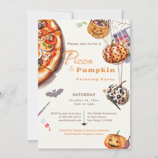 Moderne Halloween Pizza & Pompoen Schilderpartij Kaart (Voorkant)
