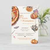 Moderne Halloween Pizza & Pompoen Schilderpartij Kaart (Staand voorkant)