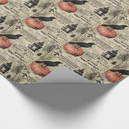 moderne  halloween pompoen en kraai cadeaupapier (Hoek)