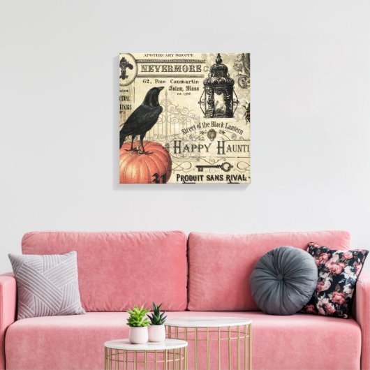 moderne  halloween pompoen en kraai canvas afdruk (Insitu (Woonkamer))